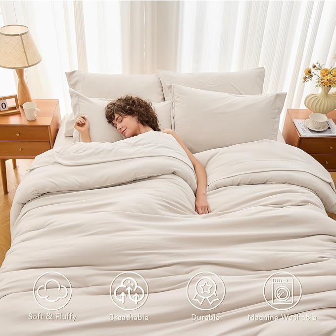 MUXHOMO 7 Pieces King Comforter Set, Soft Bed in a Bag King Size, All Season - Image 2