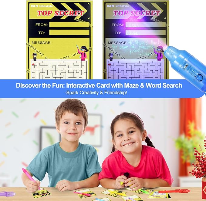 10 Pcs Invisible Ink Pens with UV Led dark light, Word Search & Maze Activities Cards and Bags Included, End of School Year Gift, Fun for Kids' Birthday, Halloween, Christmas, Goodie bag stuffers-DeskoryOffice
