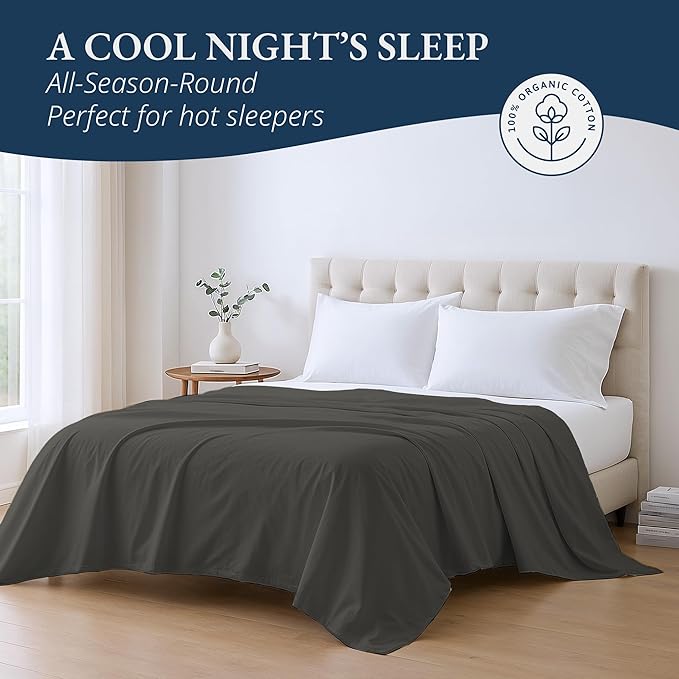 Lane Linen 100% Organic Cotton Full Size Flat Sheet Only - Image 4