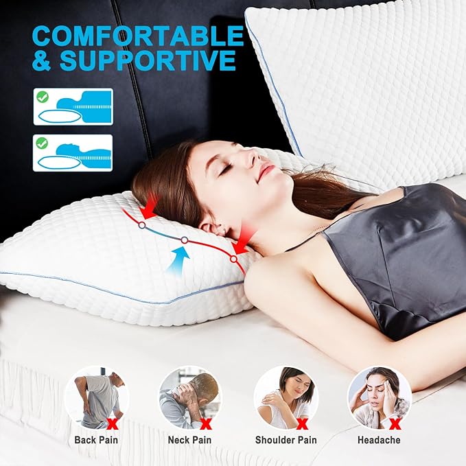 VVZ Cooling Bed Pillows King Size Set of 2, Shredded Memory Foam Pillows - Image 2