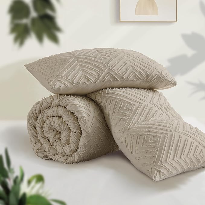 Andency Oversized King Comforter 120''x98'', 3 Pieces Oatmeal Soft Boho Bedding - Image 3