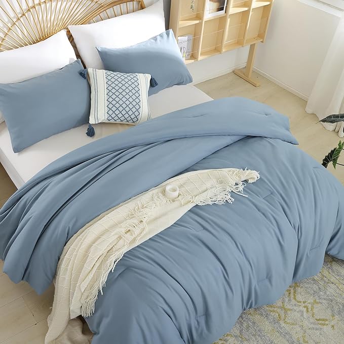 weigelia Dusty Blue Comforter Queen Size 3PCS Bed Comforter - Image 7