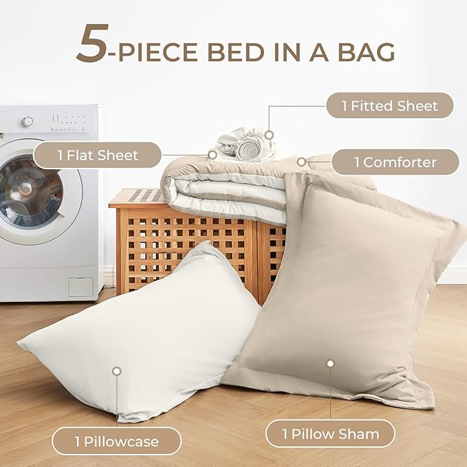 Sasttie Twin Comforter Set, 5 Pieces Reversible Bed in a Bag Twin, Complete - Image 6