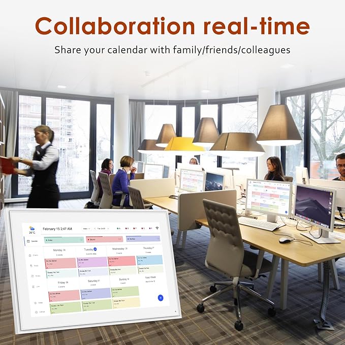 Digital Calendar 15.6 Inch, Electronic Calendar Chore Family Schedules, Smart Weekly and Monthly Planner, 1920 * 1080P IPS Touchscreen Interactive Display - Wall Mount White-DeskoryOffice