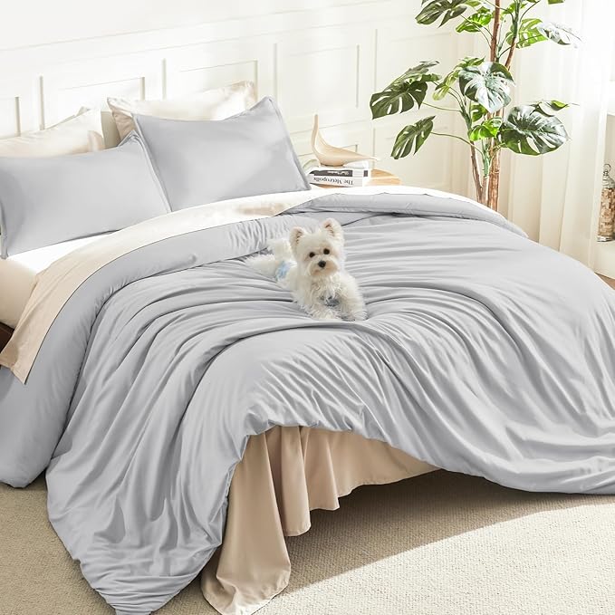 Litanika Light Grey Comforter King Size, 3 Pieces Lightweight Solid Bedding by Litanika