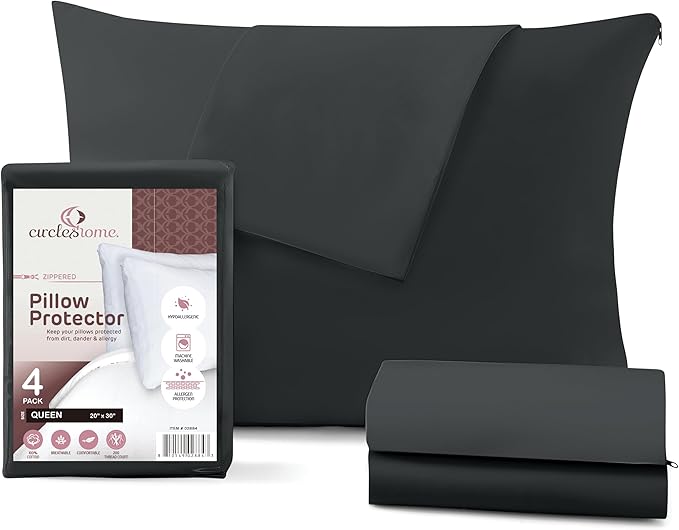CirclesHome Pillow Protectors 4 Pack Queen Zippered by CirclesHome