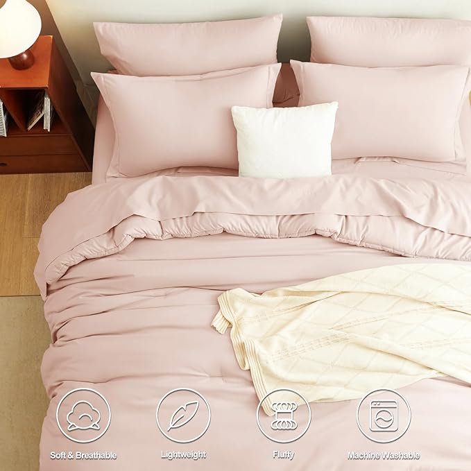 CozyLux Full Size Comforter Sets Blush Pink, 7 Pieces Bed in a Bag Full - Image 2
