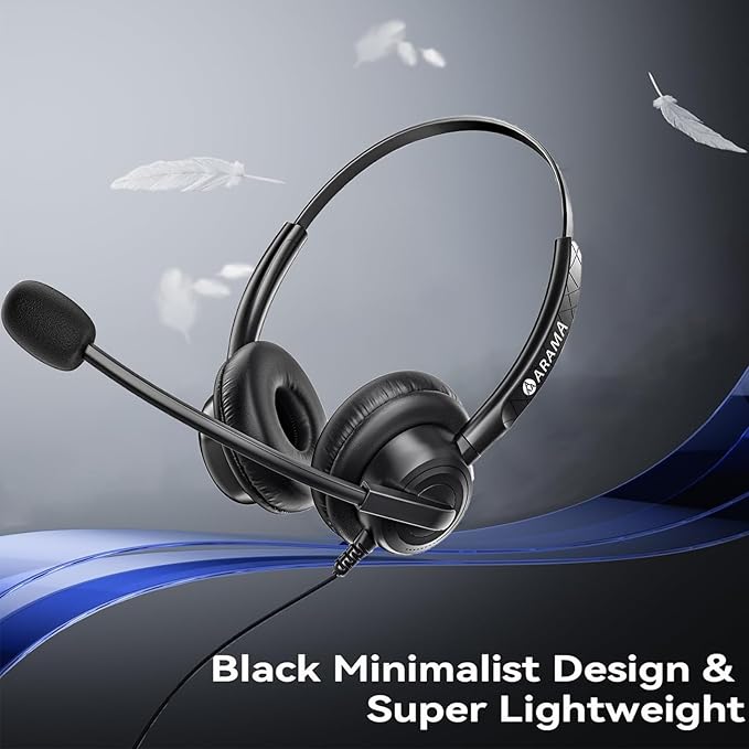 Arama Headset with Microphone for Pc, USB Headset with Noise Canceling Microphone for Laptop, Wired Computer Headset with Mute for Home Office Online Class Skype Zoom Meetings (USBA+USBC, Black)-DeskoryOffice