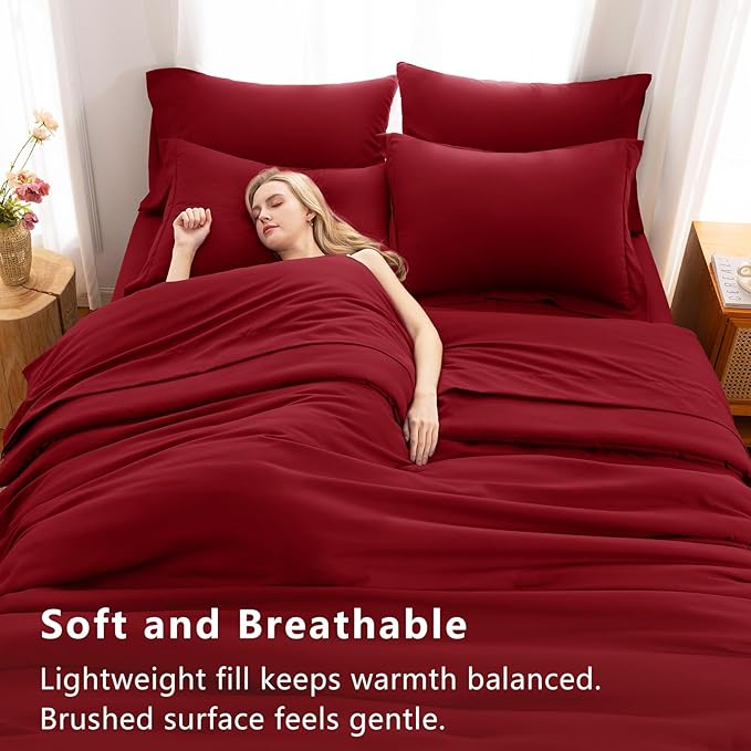 CozyLux Queen Comforter Set Dark Red, 7 Pieces Bed in a Bag Queen Comforter Set - Image 5