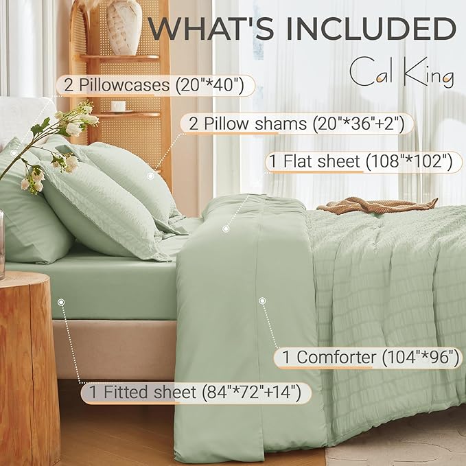 MUXHOMO 7 Pieces California King Comforter Set, Seersucker Bed in a Bag Cal - Image 4