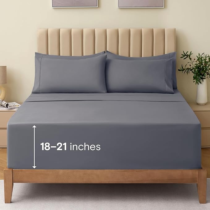 LuxClub 4 PC Queen Sheet Set, Bed Sheets Queen Size, Deep Pockets 18" Wrinkle by LuxClub