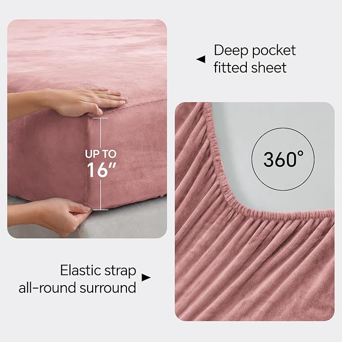 BEDELITE Flannel Sheets Full Size Dusty Pink - Image 4