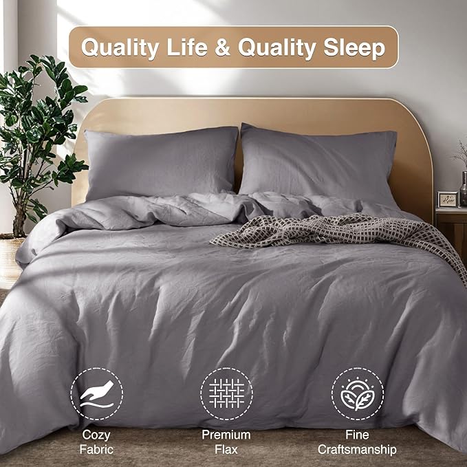 SONORO KATE 100% French Linen Duvet Cover, Soft Breathable - Image 6