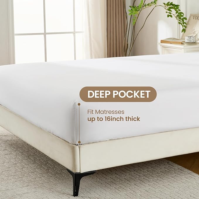 ROSE&RISY White King Sheet Set, 4 Pieces Soft Bedding King Sheet Set, - Image 4