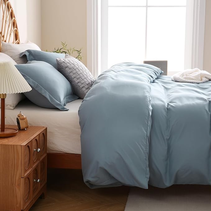 JSD Dusty Blue Duvet Cover Set Twin Size, 2 Piece Microfiber Kids Duvet Cover - Image 7