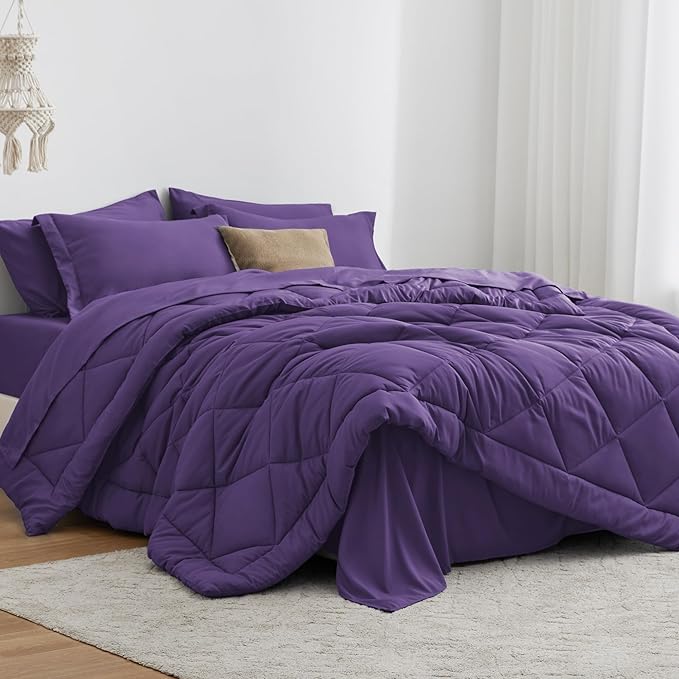 Love's cabin Full Comforter Set Purple, 7 Pieces Full Bed in a Bag, All Season by Lovescabin