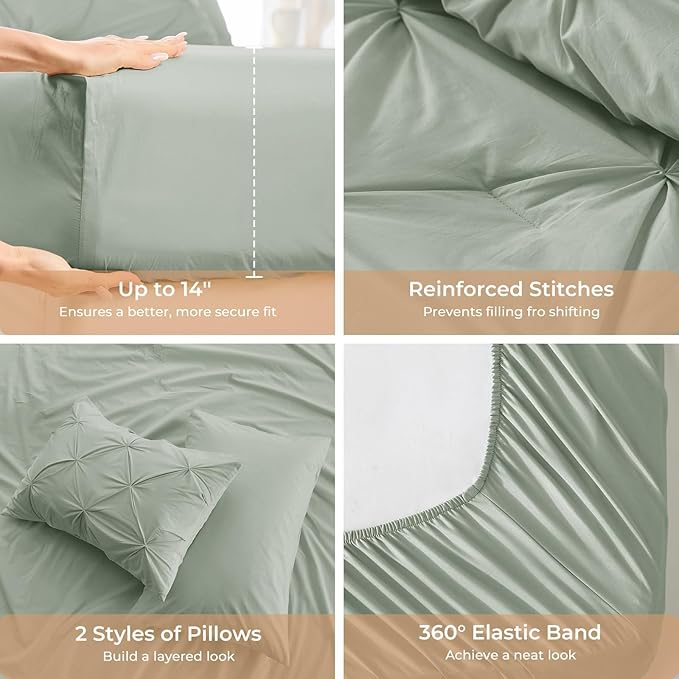Sasttie California King Comforter Set, 7-Piece Bed in a Bag, Pintuck Bedding - Image 5