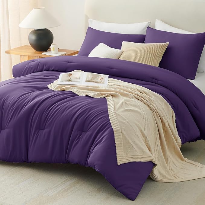 CozyLux Twin Comforter Set Purple, 2 Pieces Twin Extra Long Solid Breathable - Image 7