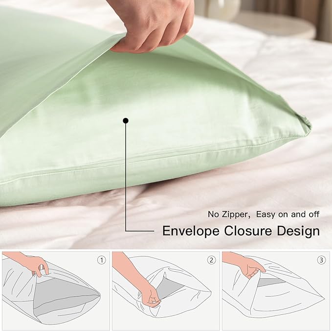 100% Cotton Queen Pillowcases Set of 2, Deep Dream 600 Thread Count Pillow Cases - Image 3