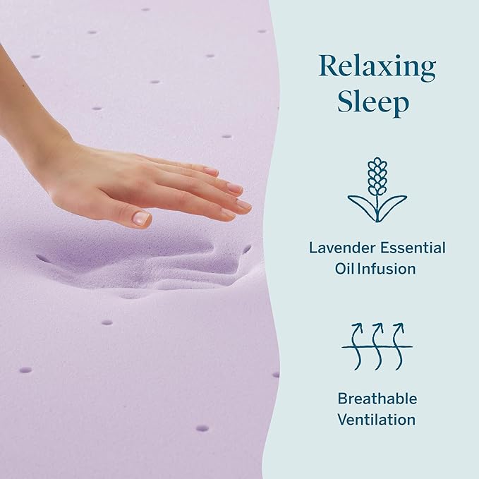 Lucid 4 Inch Lavender Memory Foam Mattress Topper, King Size – Essential Oil - Image 5