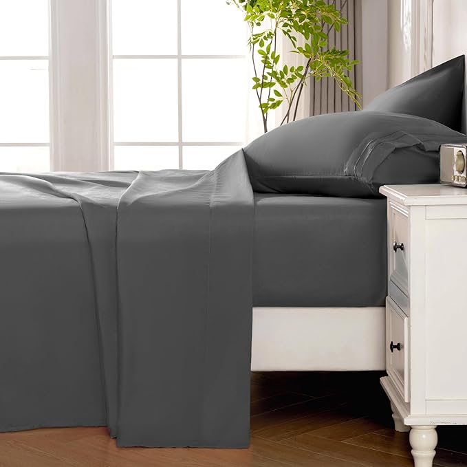 ROSE&RISY Dark Grey Queen Sheet Set, 4 Pieces Soft Bedding Queen Sheet Set - Image 3