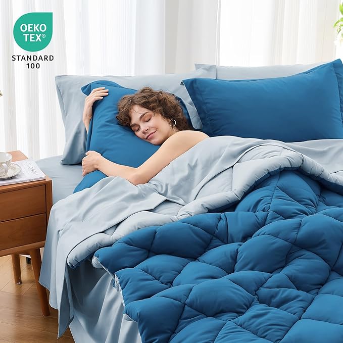 MUXHOMO 7 Pieces Queen Comforter Set, Reversible Bed in a Bag Queen Size - Image 4