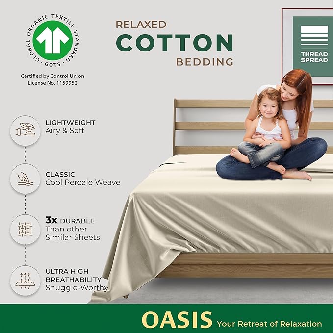 THREAD SPREAD 100% Organic Cotton Percale Flat Sheet California King Size - Image 2