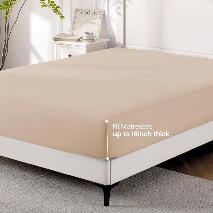 ROSE&RISY Khaki King Fitted Sheet, Soft and Breathable - Image 4