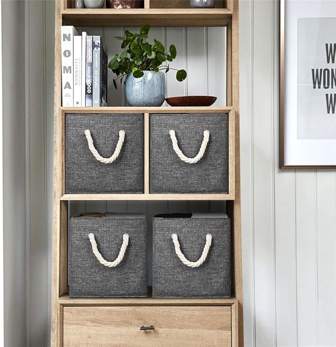 10.5 Inch Fabric Storage Boxes Bins and Cubes - Foldable Storage Basket with Grey Inserts, Package of 6-DeskoryOffice