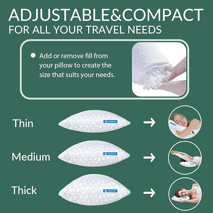 QUTOOL Cooling Pillow for Sleeping, CertiPUR-US Shredded Memory Foam Camping - Image 4