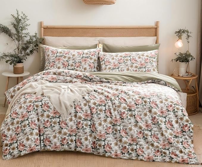 SLEEPBELLA Duvet Cover Queen, 600 Thread Count Cotton Pink & Yellow & Beige by SLEEPBELLA