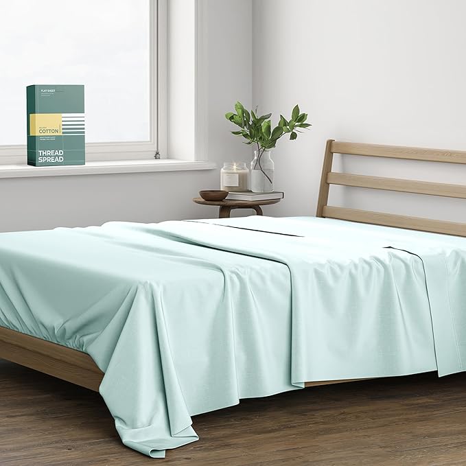 THREAD SPREAD 100% Organic Cotton Percale Flat Sheet King Size by THREADSPREAD
