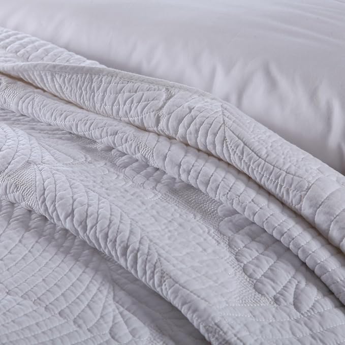 ROOMLIFE King Quilt Set Palm Leaves Pattern 3 PCS 100% Cotton Soft Breathable - Image 3