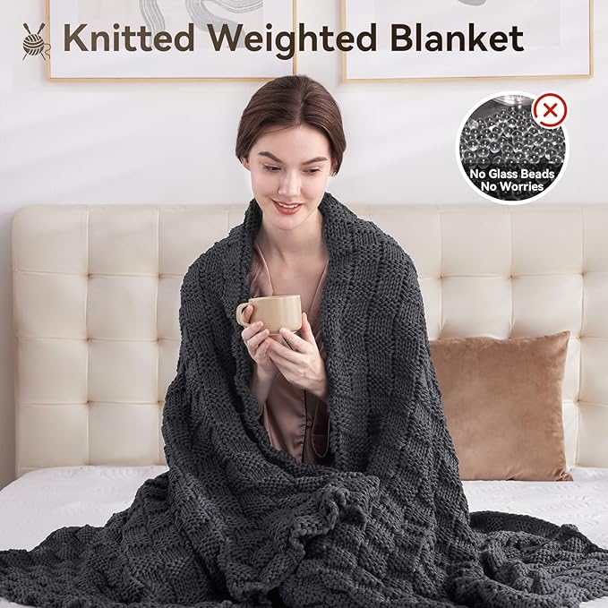 Knitted Weighted Blanket Kids, No Beads Heavy Blanket 36” x 48'' 3lbs, - Image 5
