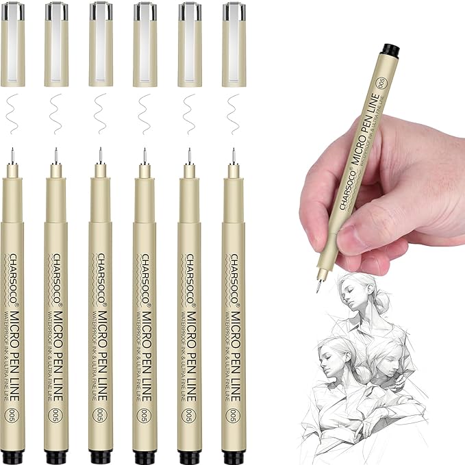 005 Micro Pen, 6 Pack Black Fine Point Pen with Waterproof Archival Ink, 0.23mm Fineliner Ink Pens for Artist Illustration, Sketching, Anime, Manga, Technical Drawing and Scrapbooking-DeskoryOffice
