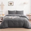 WARMDERN Gray Boho Duvet Cover Set, Striped Textured Tufted Bedding, Twin Size by WARMDERN