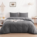 WARMDERN Gray Boho Duvet Cover Set King Size, Striped Textured Duvet Cover by WARMDERN