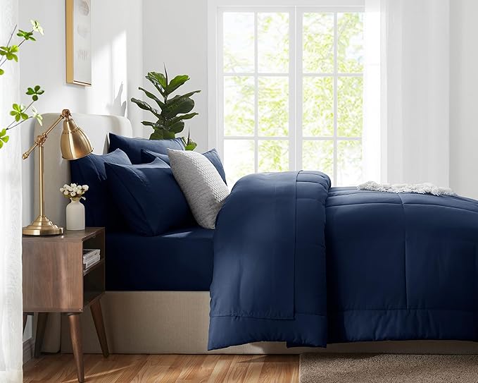 CozyLux California King Comforter Sets Navy Blue, 7 Pieces Cal King Bed in a Bag - Image 9