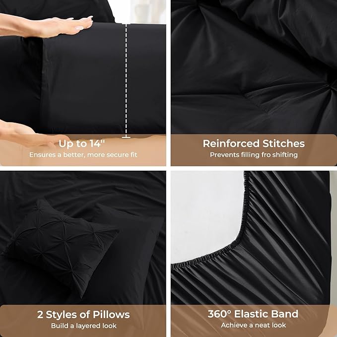 Sasttie Twin Comforter Set, 5-Piece Bed in a Bag, Pintuck Bedding Sets - Image 5