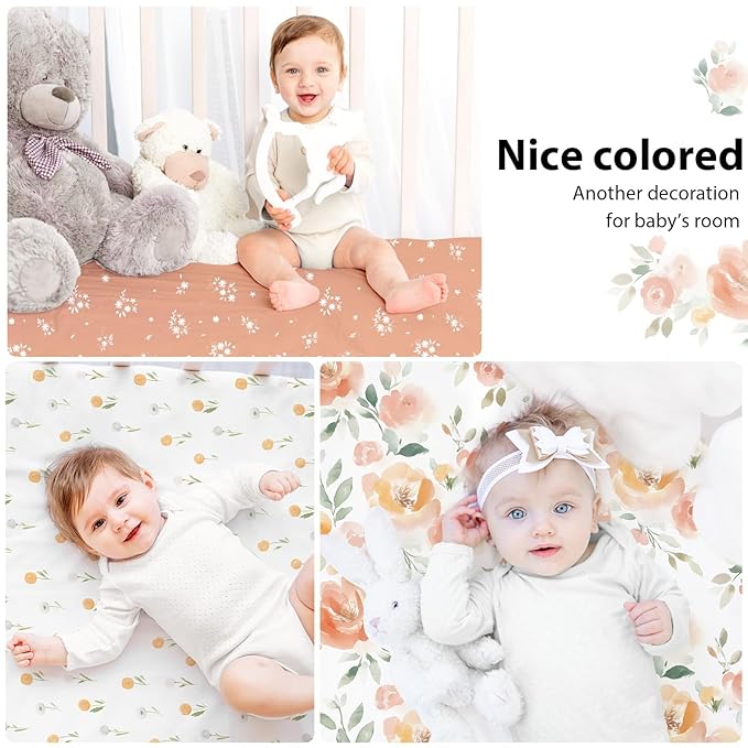 Baby Crib Sheets Girl, 3 Pack Toddler Bed Sheets - Image 6