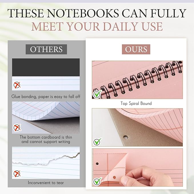 10 Packs 8.5" x 11" Top Spiral Notebook with 3 Hole Punched Legal Pads College Ruled Notepad 50 Sheets Hard Cardboard Paper Wirebound Notepad for Office School Business (Light Colors)-DeskoryOffice