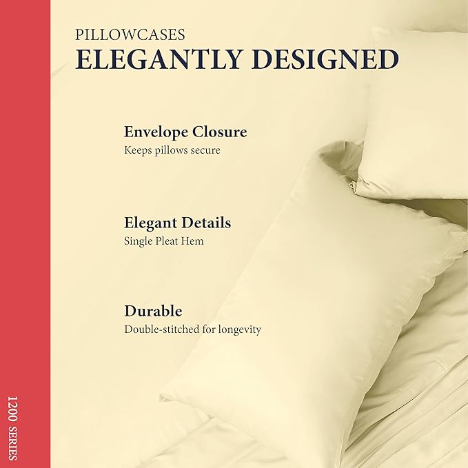 100% Egyptian Cotton Pillow Cases Standard/Queen Size Set of 2 - Image 4