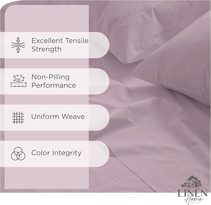 Linen Home 100% Cotton Percale Sheets Twin XL Size, Mauve Lavender, Deep Pocket - Image 2