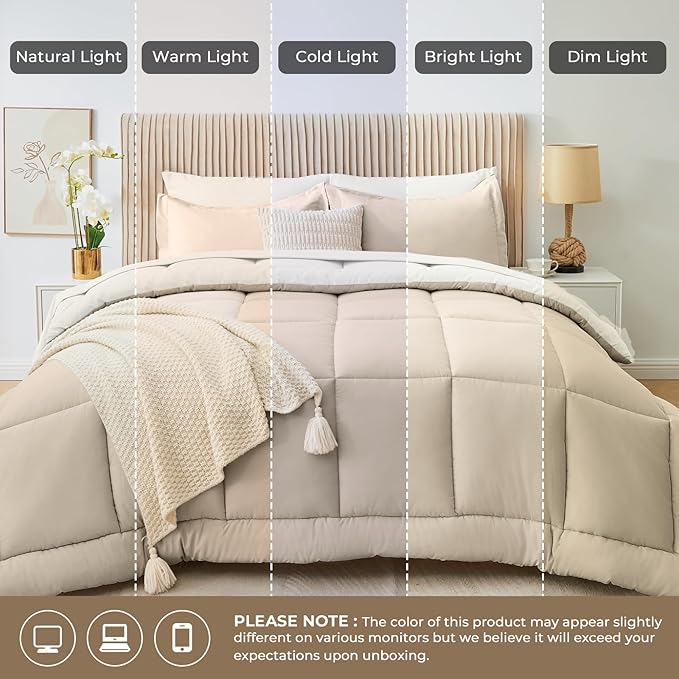 Sasttie Queen Comforter Set, 7 Pieces Reversible Bed in a Bag Queen, Complete - Image 7
