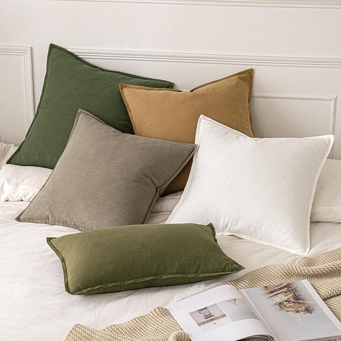 MIULEE Decorative Linen Pillow Covers 20x20 Inch Tan TaupeBoho Farmhouse - Image 6
