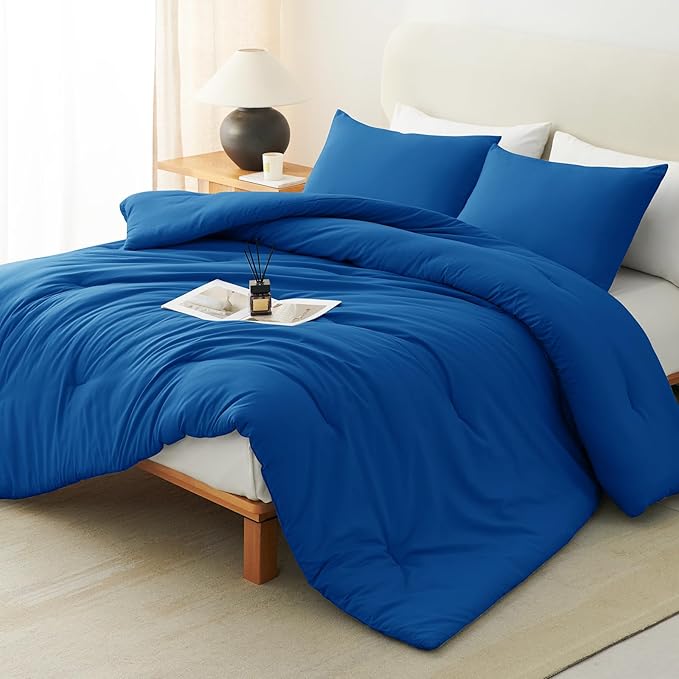 CozyLux Queen Comforter Set Classic Blue, 3 Pieces Solid Comforters Queen Size by CozyLux