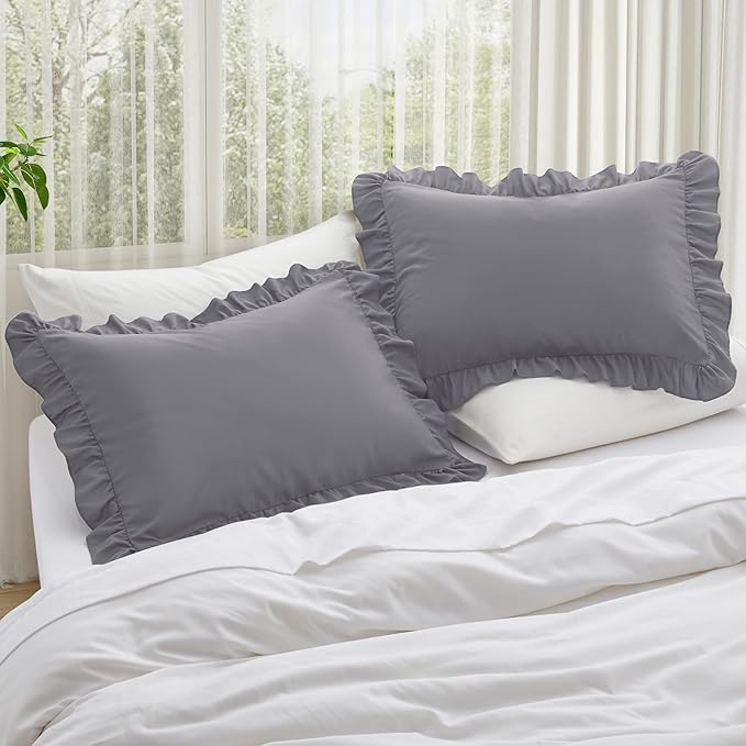 KKJIAF Ruffle Pillow Cases Queen Size Set of 2, Ruffled Pillow Covers - Image 2