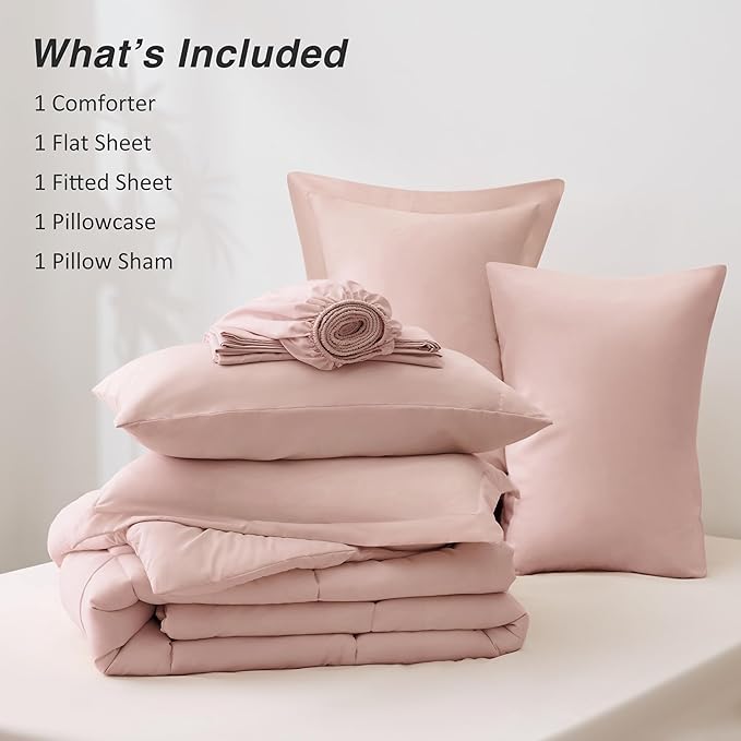 Love's cabin Twin XL Comforter Set Blush Pink, 5 Pieces Twin XL Bed in a Bag - Image 8