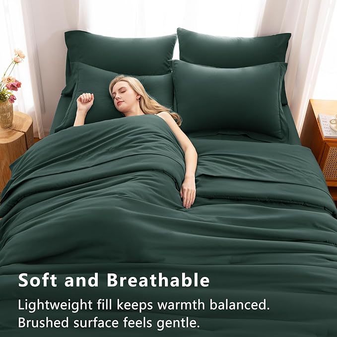 CozyLux Queen Comforter Set Forest Green, 7 Pieces Bed in a Bag Queen Comforter - Image 6