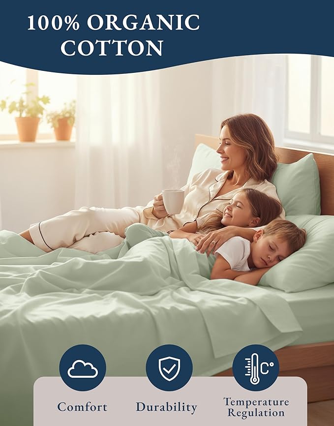LANE LINEN 100% Organic Cotton Eco Friendly Full Size Sheet & Pillowcase Sets - Image 6